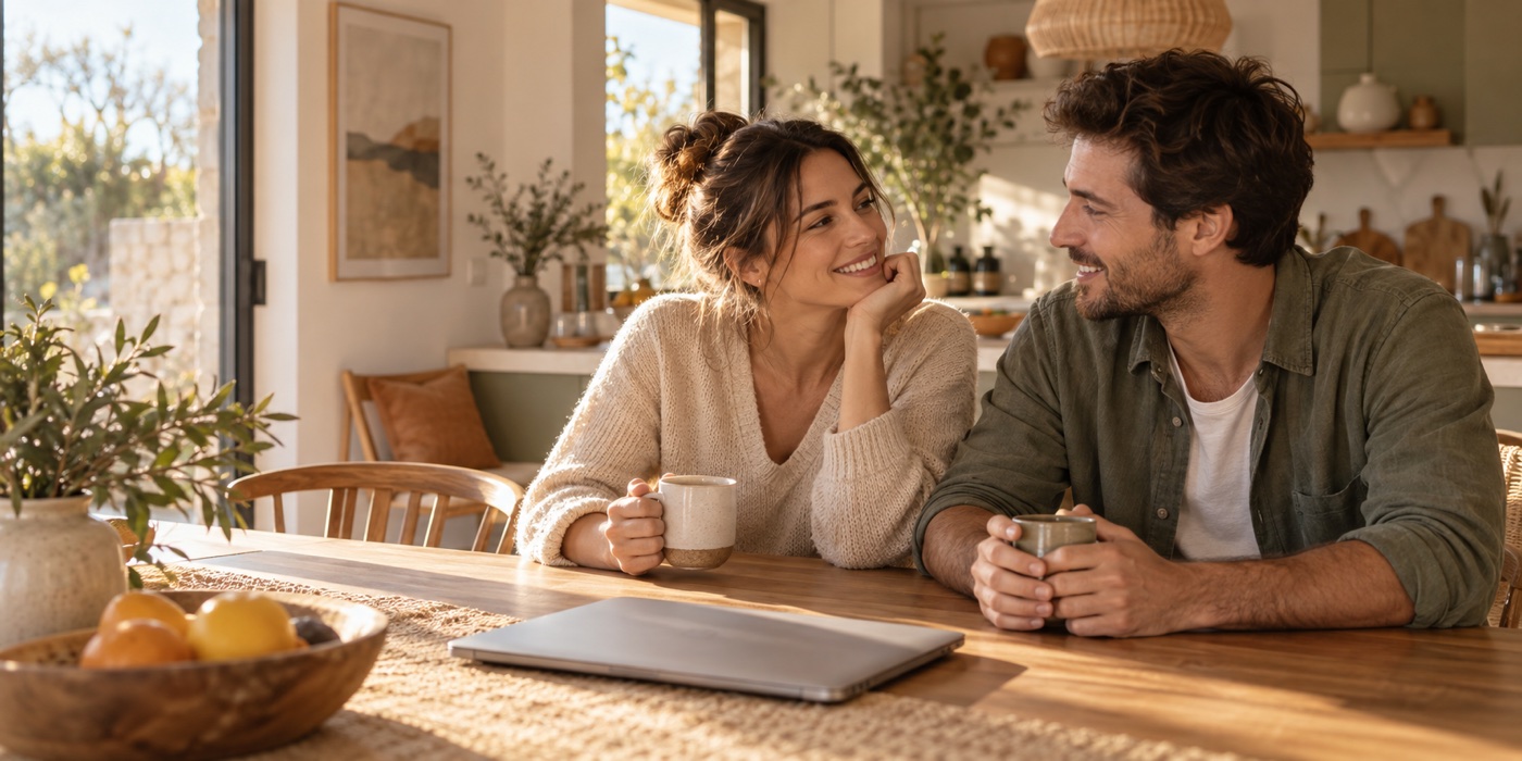 Un couple échange sereinement autour de ses projets